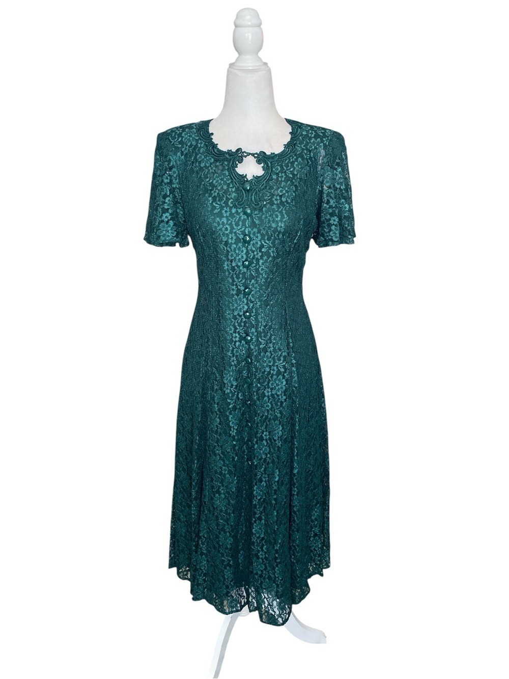 NWOT Dawn Joy Fashion- vintage Elegant Hunter green Lace Midi Dress - Women's